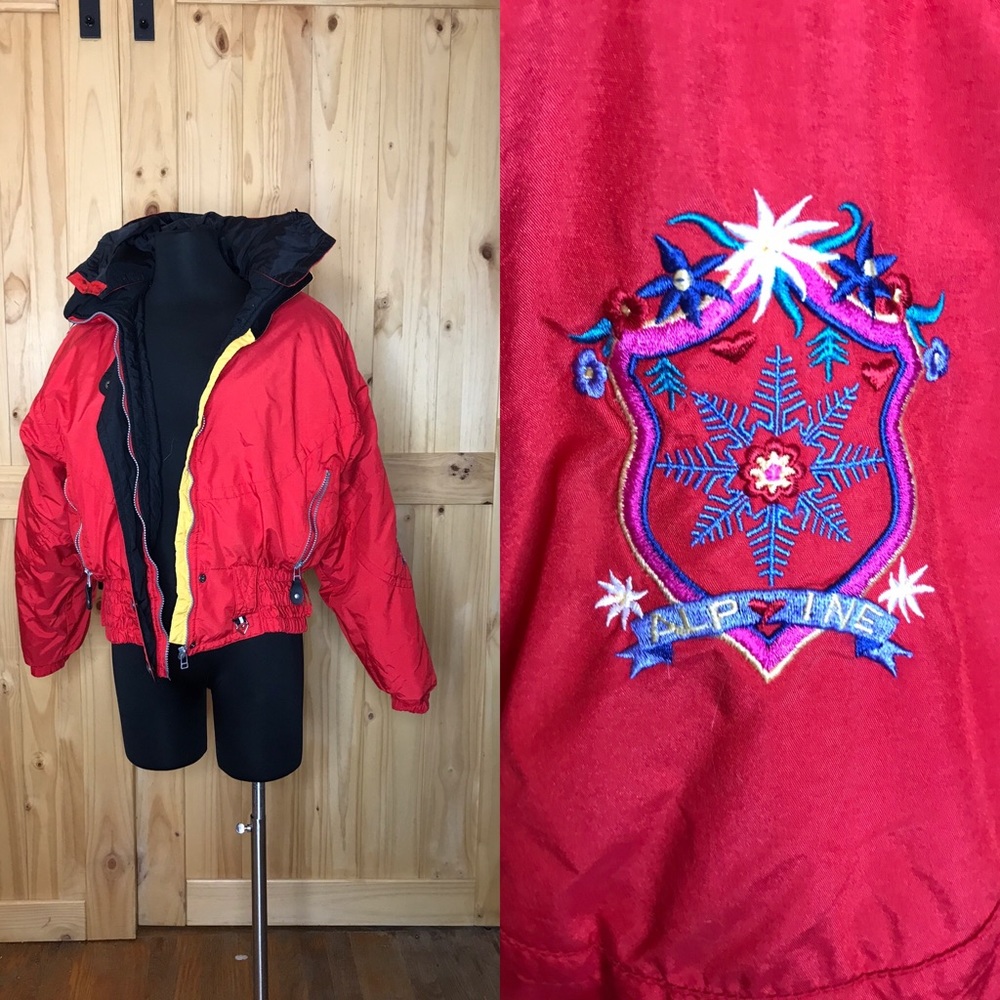 Vintage Obermeyer puffy ski jacket w hood- red